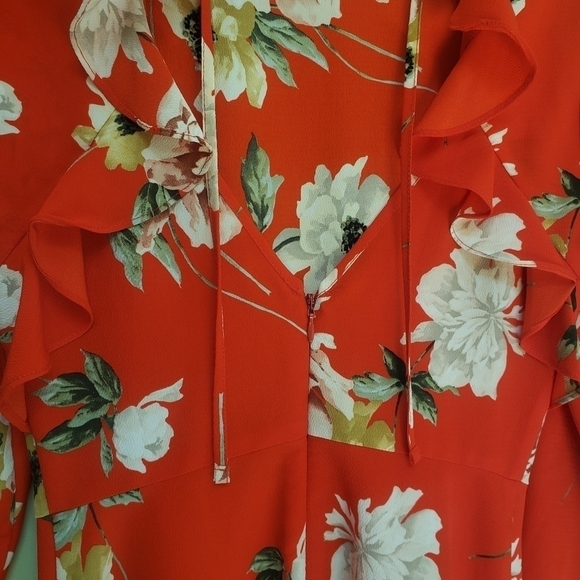 Topshop PETITE Red Paint Floral Tea Dress Size 0 - Picture 10 of 14